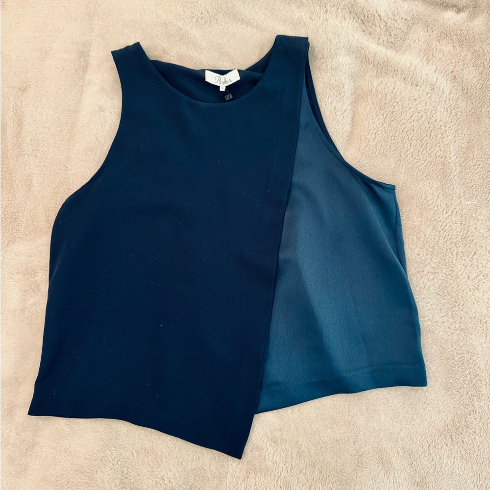 Parker Navy Blue Split Cropped Top Sz M NWT
